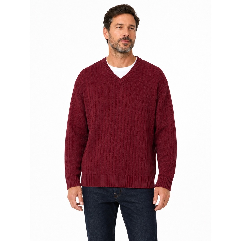 Lands' End Men's XL Burgundy Ribbed V-Neck Sweater 100% Cotton